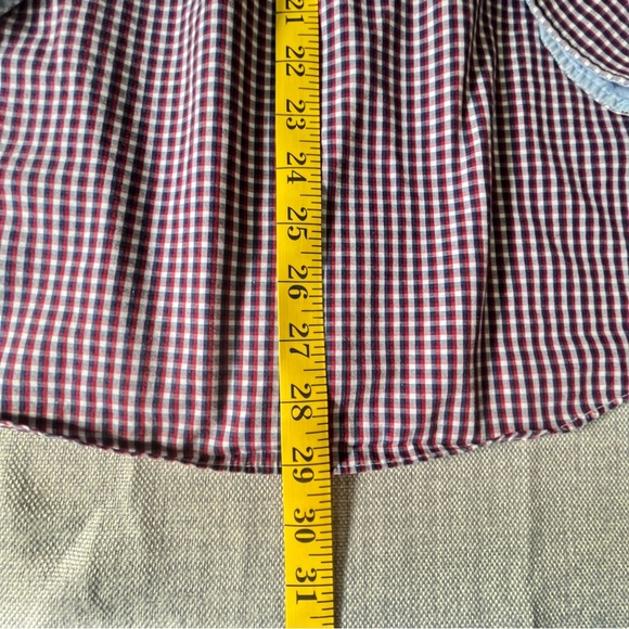 Izod Dress Shirt Mens Size Small 15.5 Slim Fit Red White Blue Gingham Checkered - Picture 14 of 15